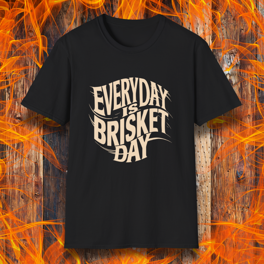 Black t-shirt featuring the phrase 'Everyday is Brisket Day' in bold, vintage-style typography, perfect for BBQ enthusiasts and brisket lovers.