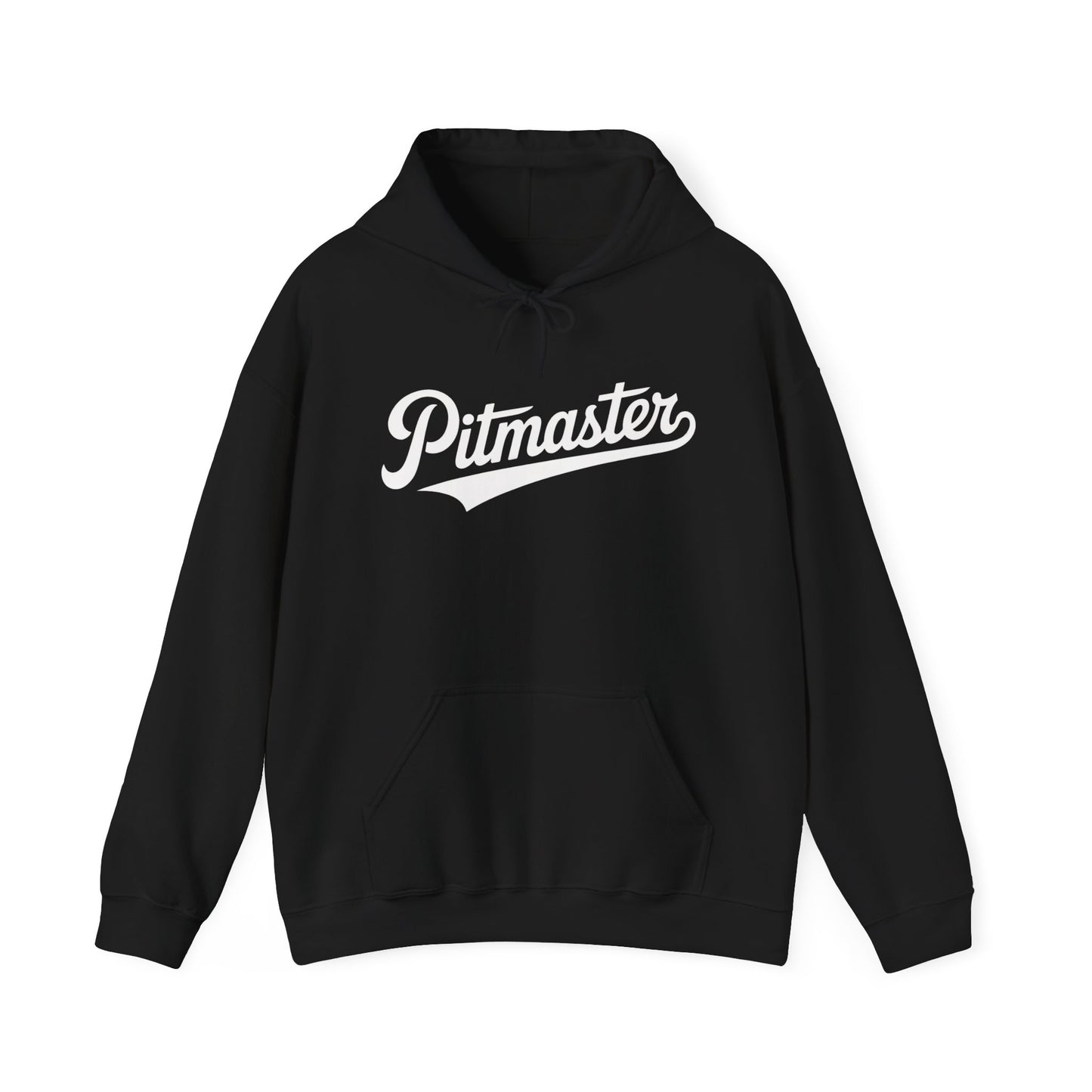 Black hoodie with 'Pitmaster' text on a white background