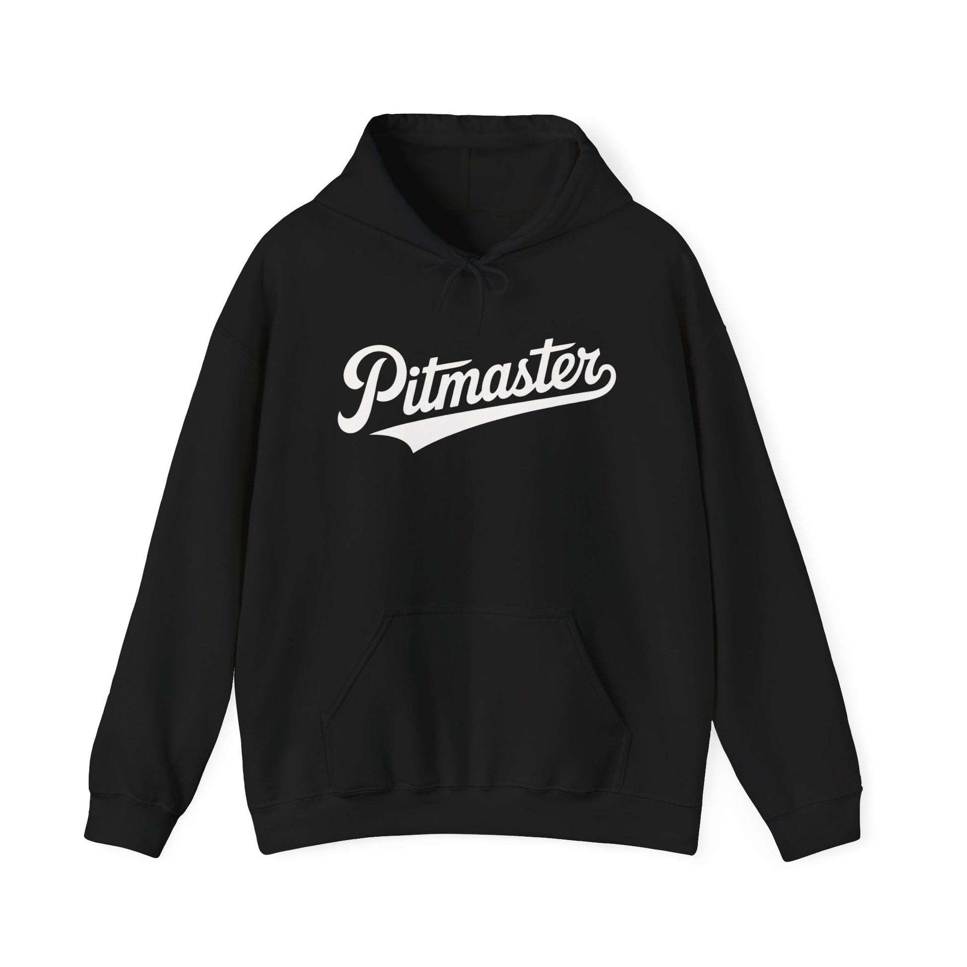 Black hoodie with 'Pitmaster' text on a white background