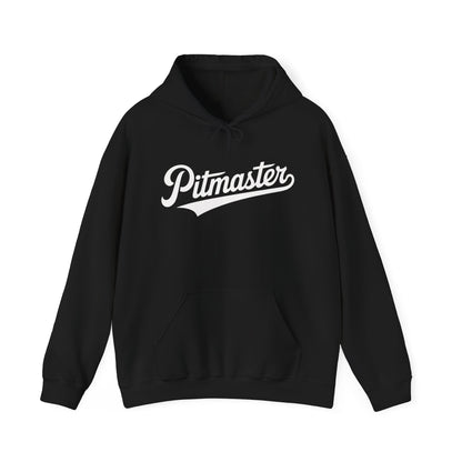 Black hoodie with 'Pitmaster' text on a white background