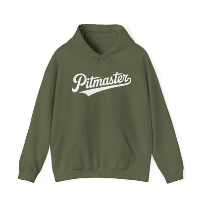 Green hoodie with 'Pitmaster' text on a white background