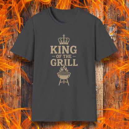 Dark Grey t-shirt with 'King of the Grill' text on a fiery background