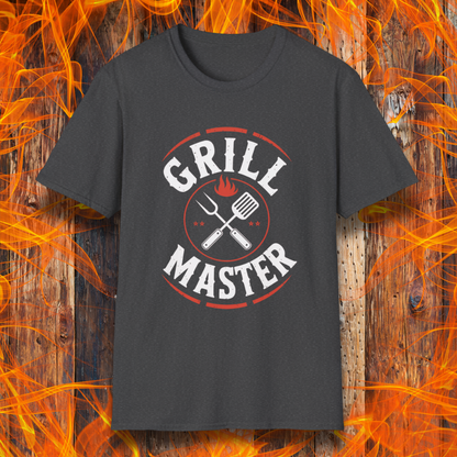 Black t-shirt with 'Grill Master' design on a fiery background