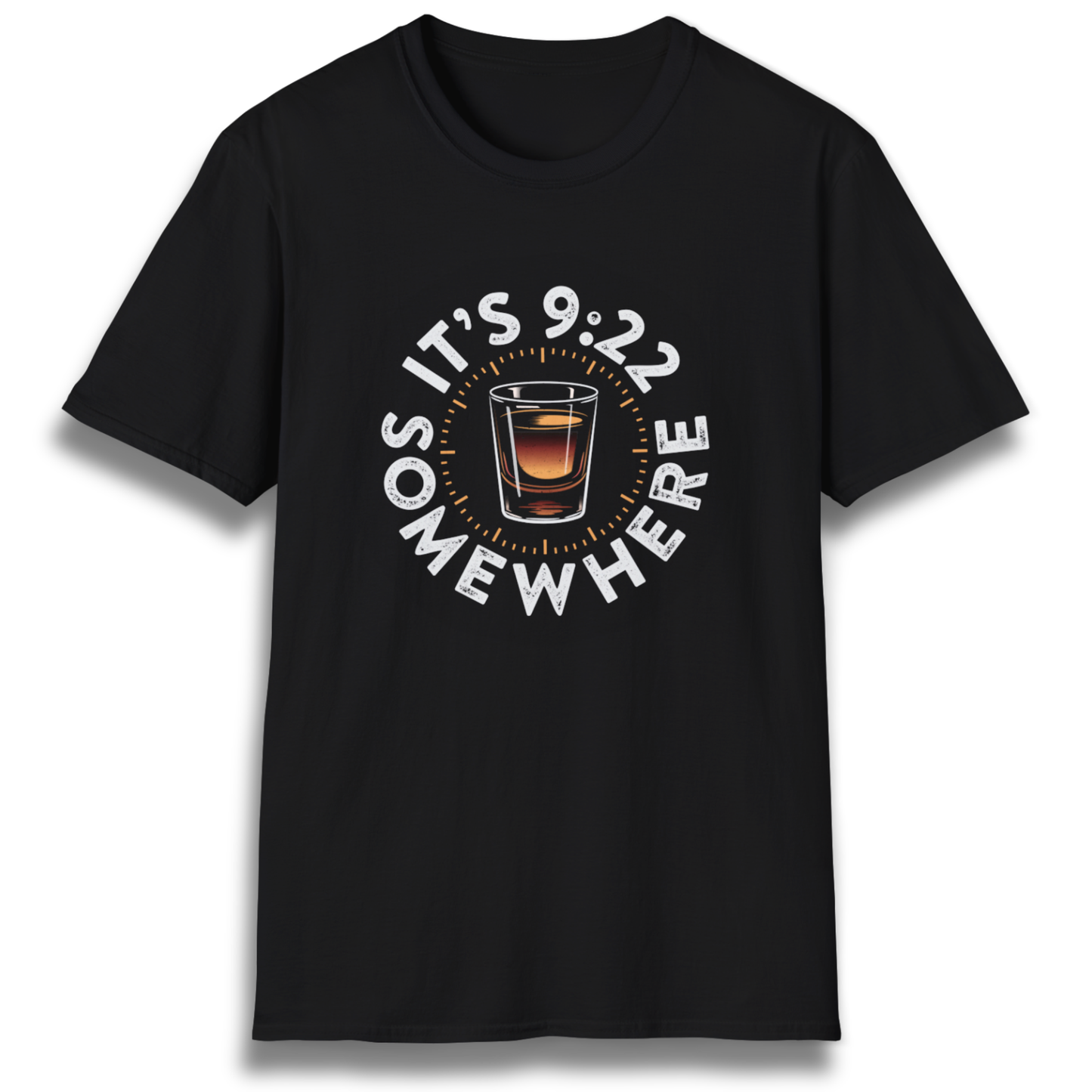 A T-shirt with the phrase "It's 9:22 somewhere" and a shot glass.