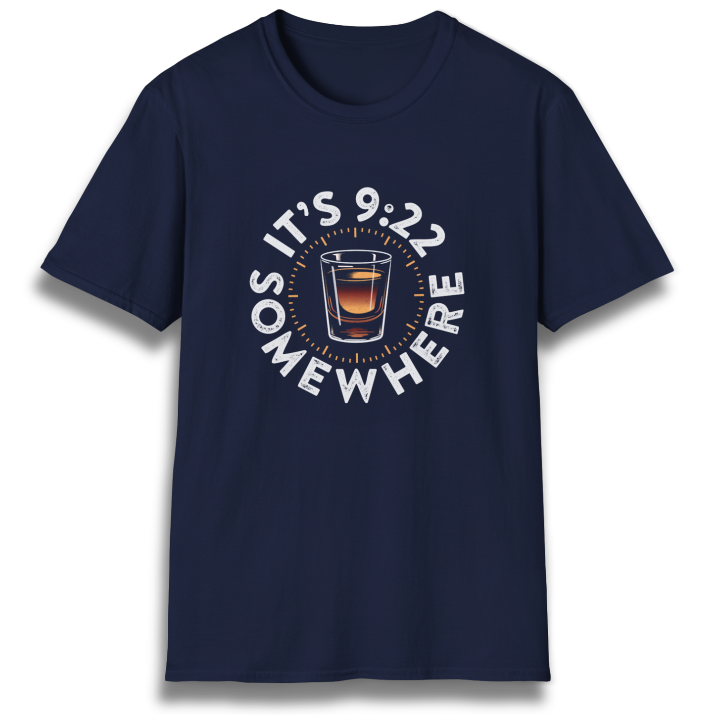 A T-shirt with the phrase "It's 9:22 somewhere" and a shot glass.