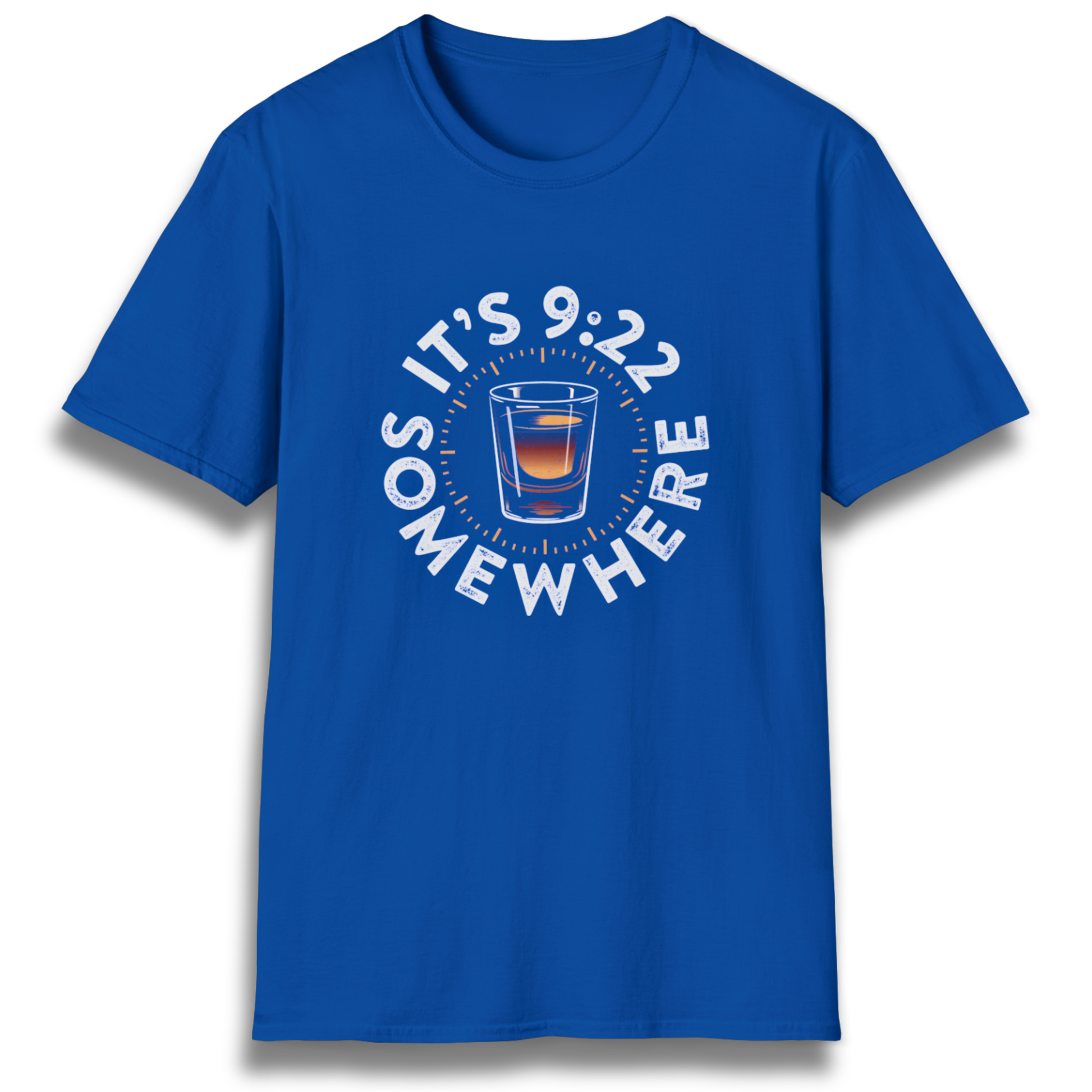 A T-shirt with the phrase "It's 9:22 somewhere" and a shot glass.