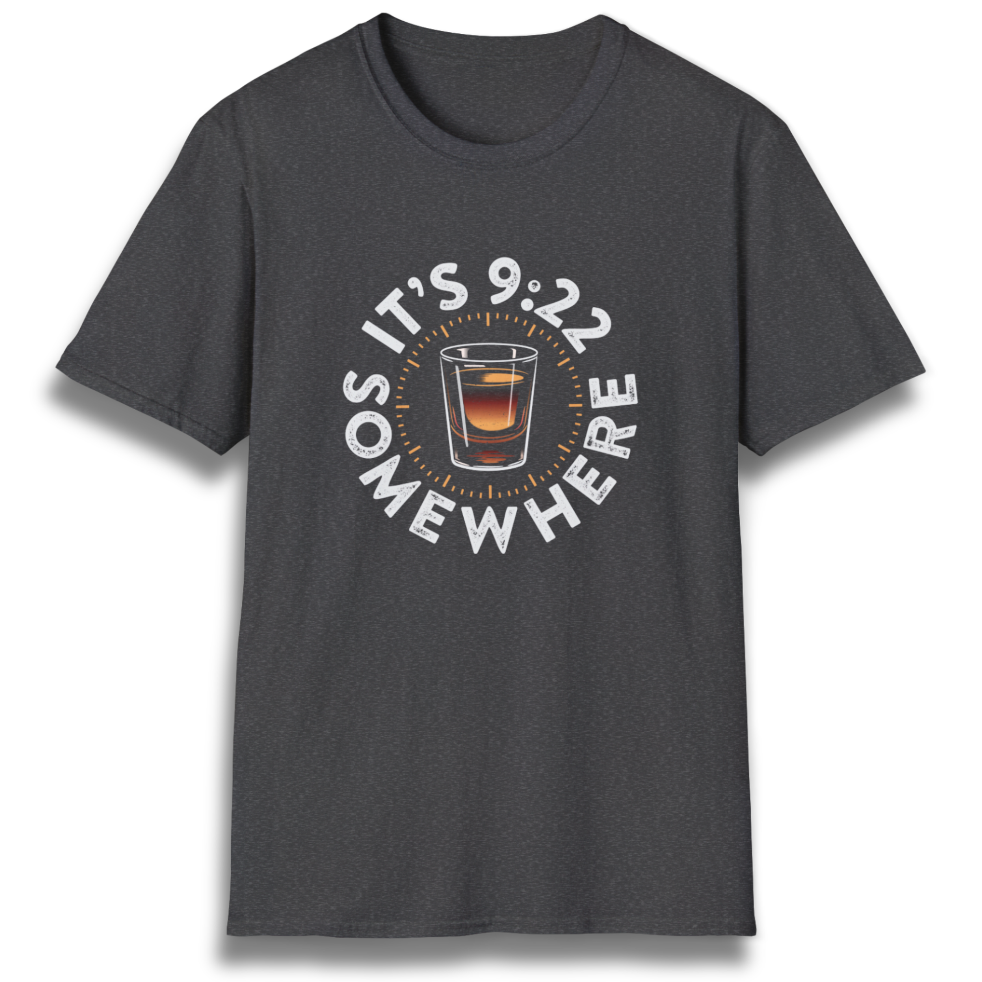 A T-shirt with the phrase "It's 9:22 somewhere" and a shot glass.