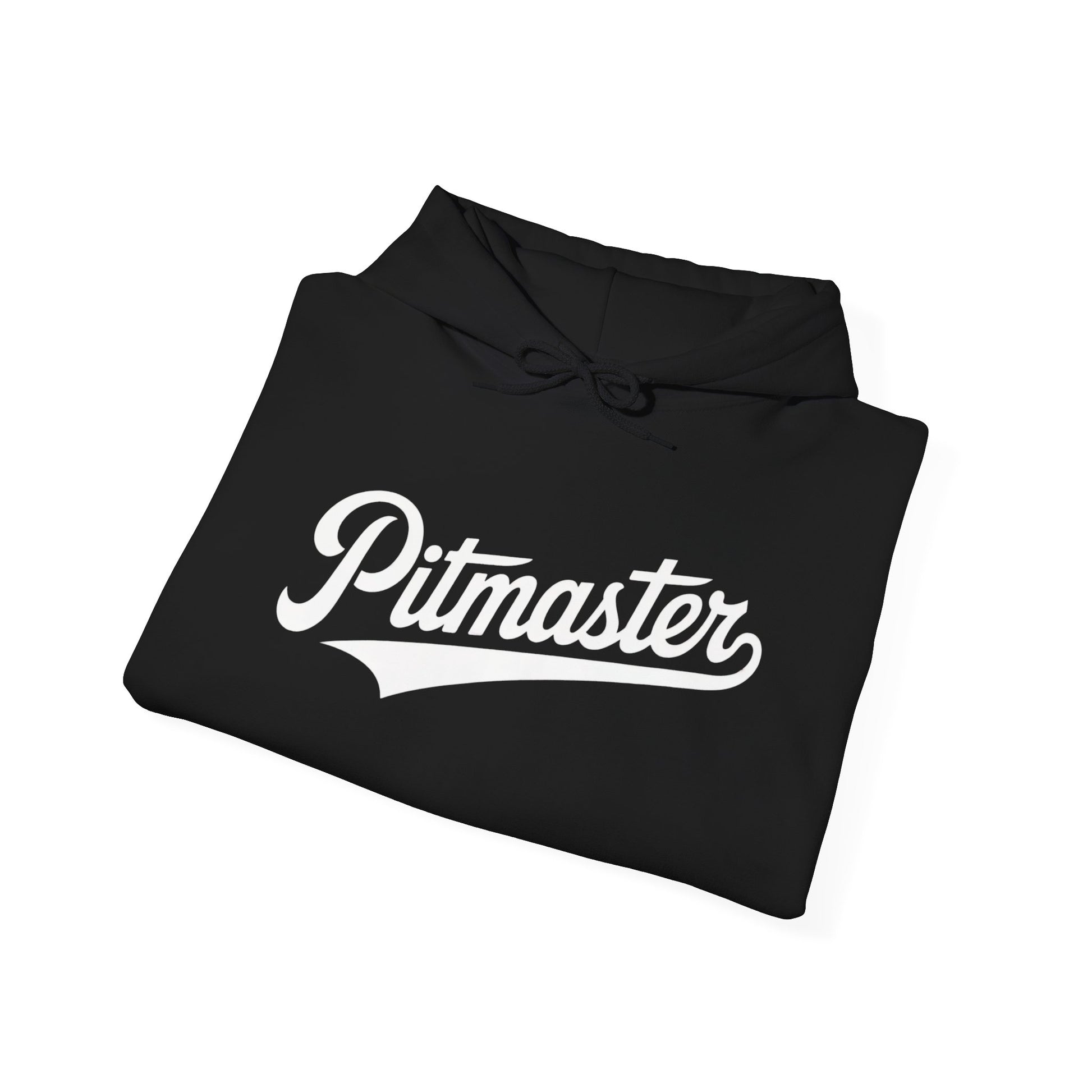 Black hoodie with 'Pitmaster' text on a white background
