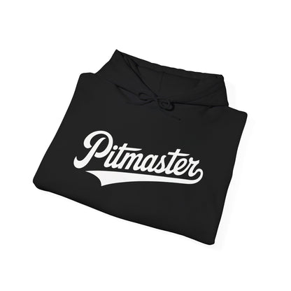 Black hoodie with 'Pitmaster' text on a white background