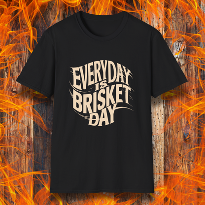 Black t-shirt featuring the phrase 'Everyday is Brisket Day' in bold, vintage-style typography, perfect for BBQ enthusiasts and brisket lovers.