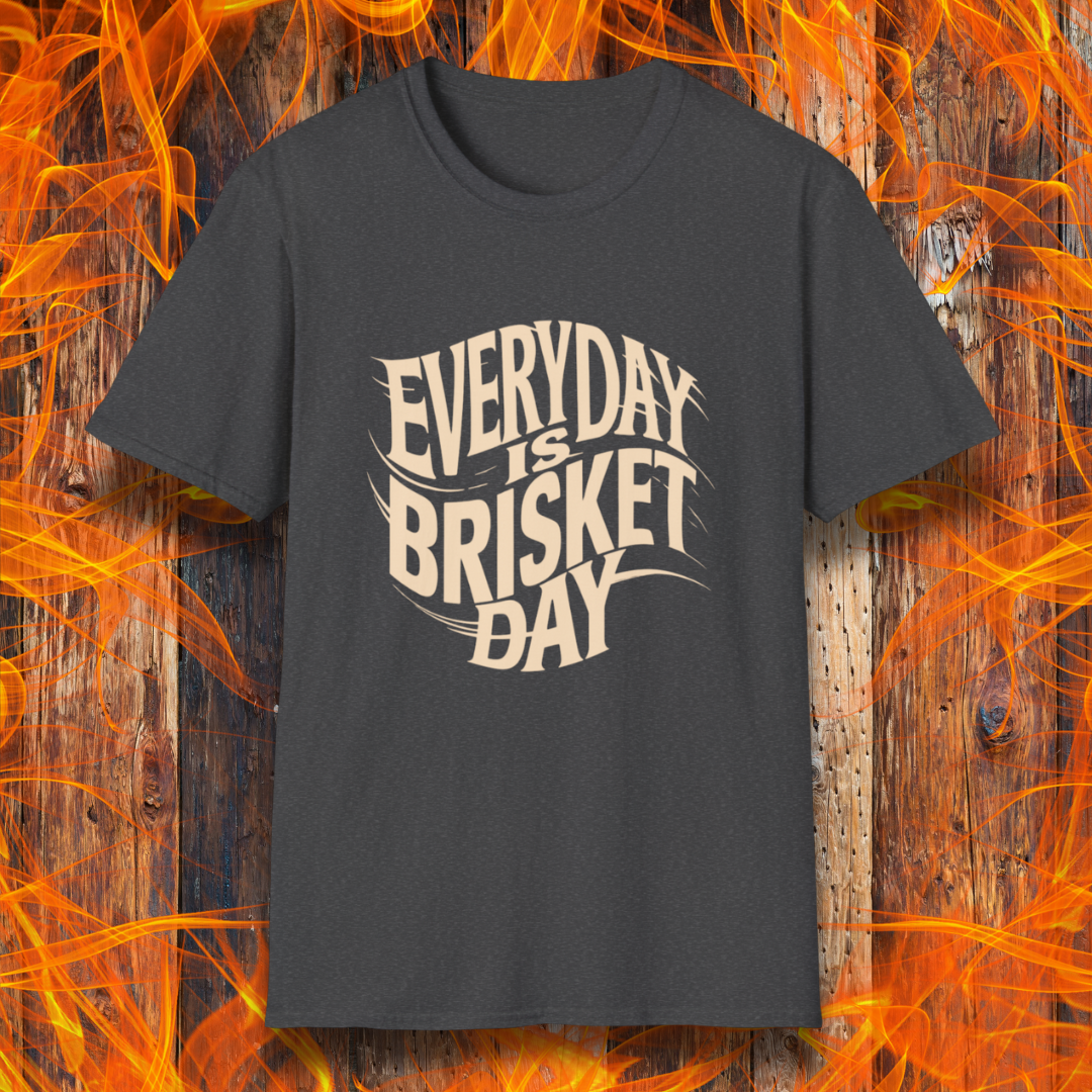 Dark Heather  t-shirt featuring the phrase 'Everyday is Brisket Day' in bold, vintage-style typography, perfect for BBQ enthusiasts and brisket lovers.