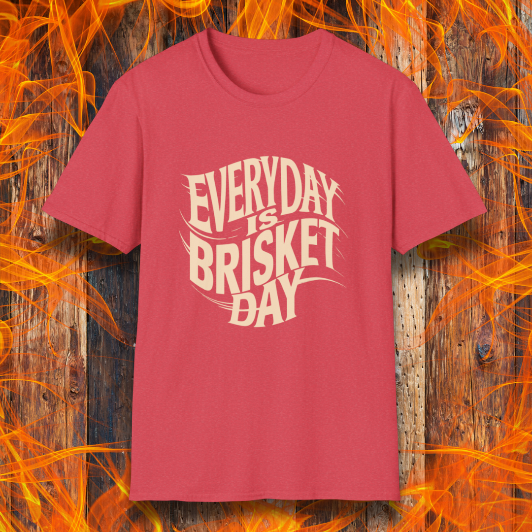 Heather Red t-shirt featuring the phrase 'Everyday is Brisket Day' in bold, vintage-style typography, perfect for BBQ enthusiasts and brisket lovers.