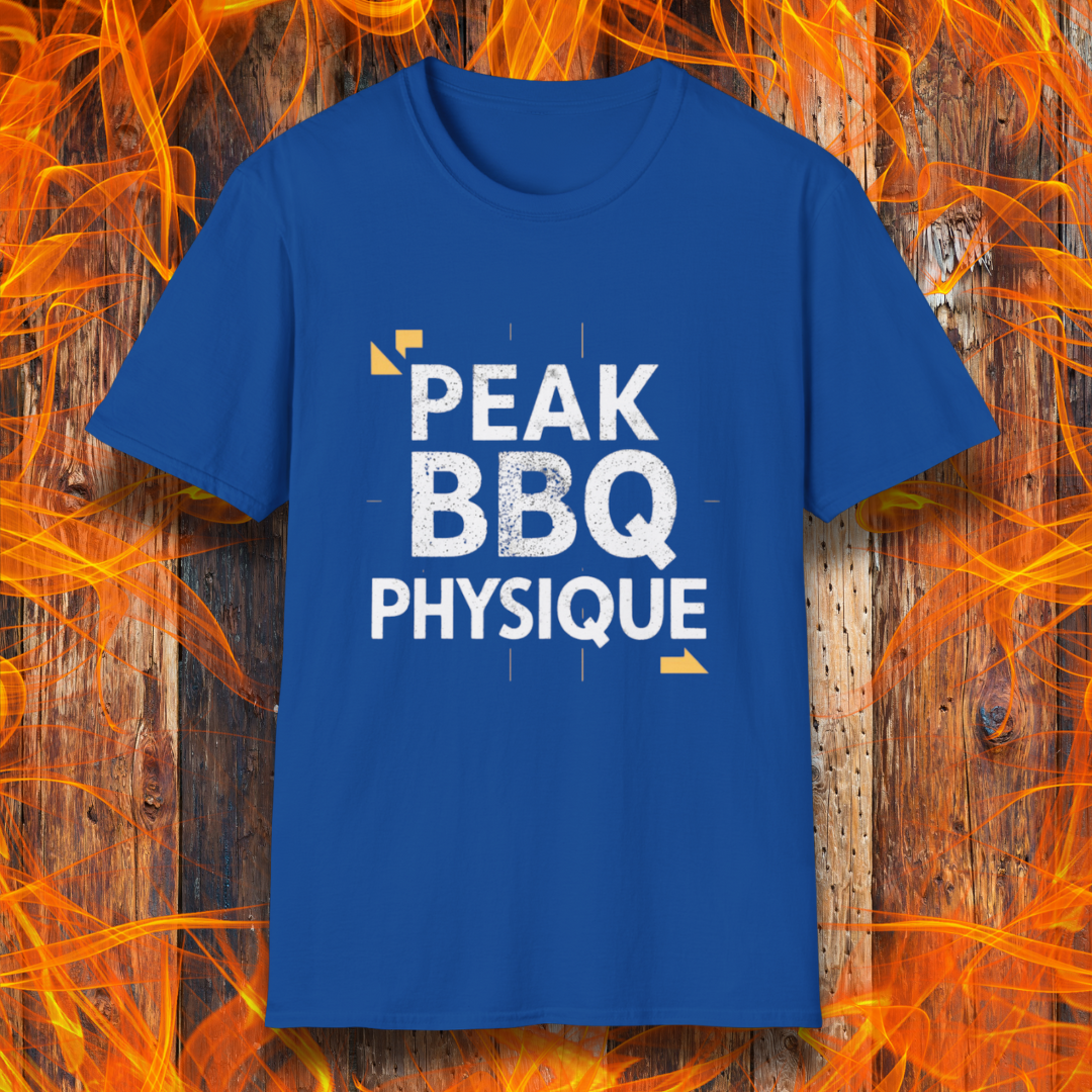 Royal Blue T-shirt with 'Peak BBQ Physique' in bold, distressed lettering. A must-have for grill masters who take their BBQ lifestyle seriously!